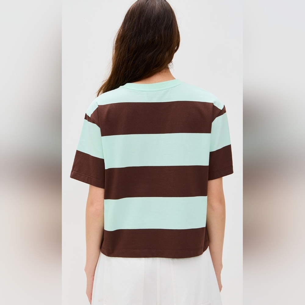 Le Bop Rory Striped Tee Mint and Brown Women's Top XXL - Picture 3 of 9